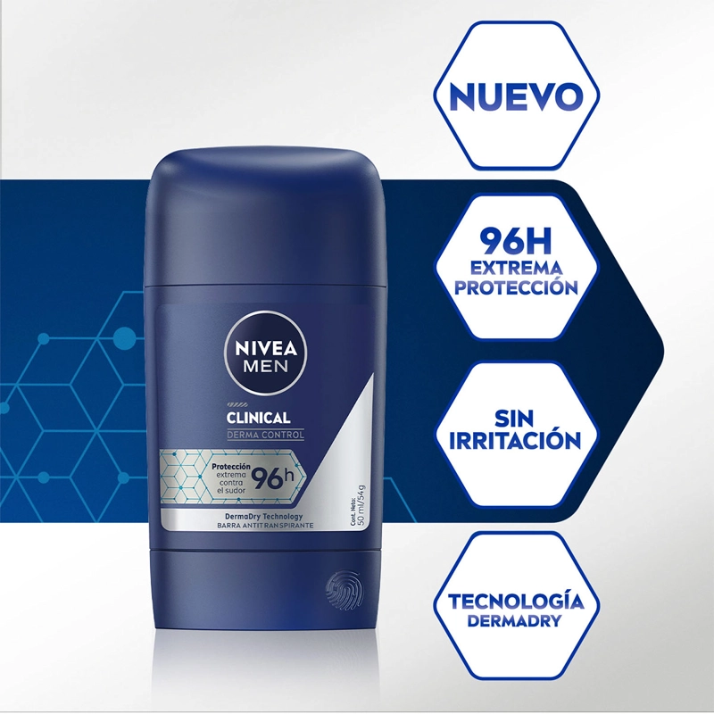 DESODORANTE EN BARRA HOMBRE NIVEA CLINICAL ANTITRANSPIRANTE 50 ML - 3