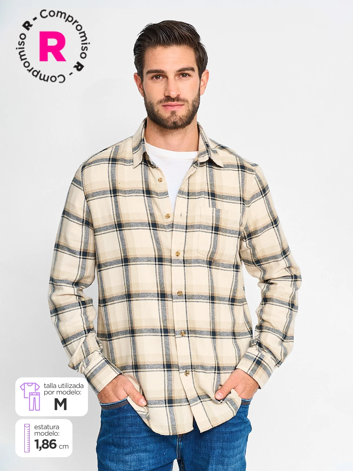 CAMISA MANGA LARGA ALGODÓN HOMBRE KENNETH STEVENS CRUDO - 1