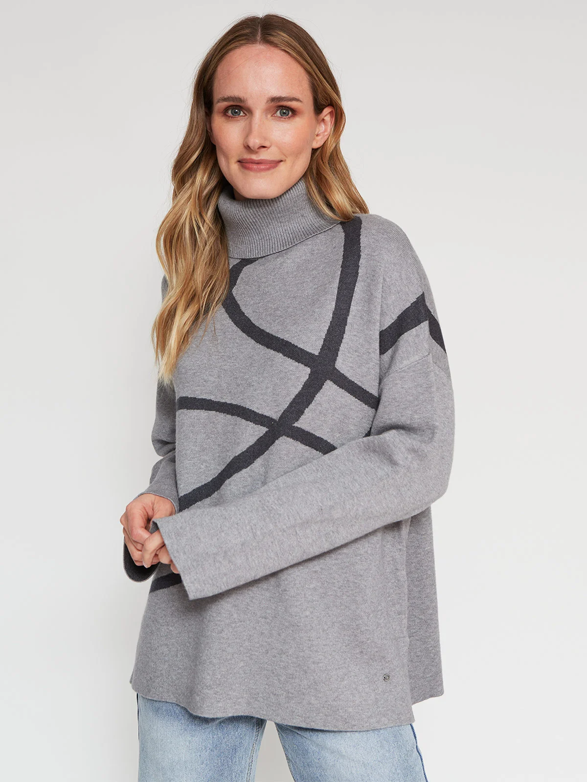SWEATER MANGA LARGA MUJER CACHAREL GRIS CUELLO BEATLE - 1