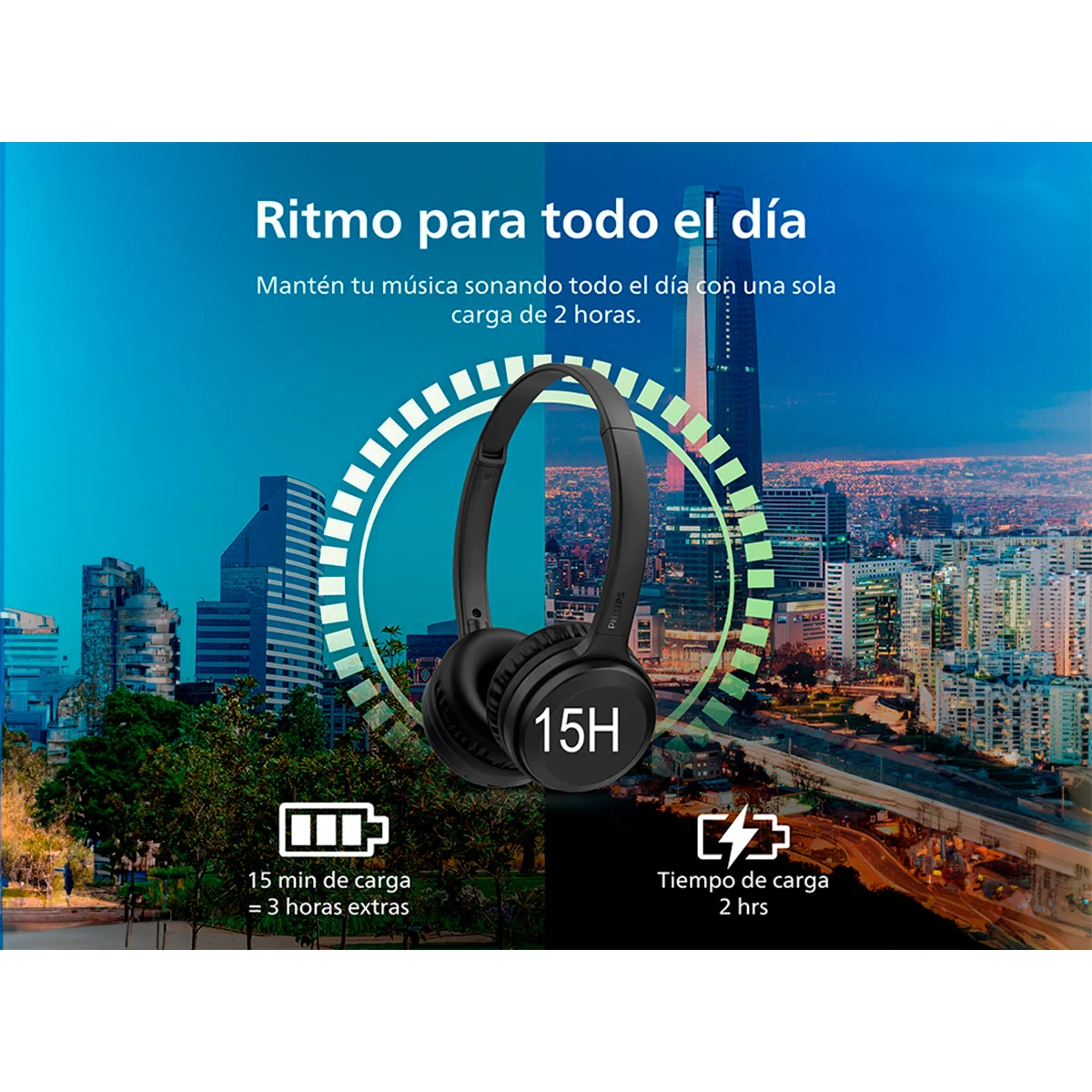 AUDÍFONOS PHILIPS ON EAR TAH1108 NEGRO BLUETOOTH - 6
