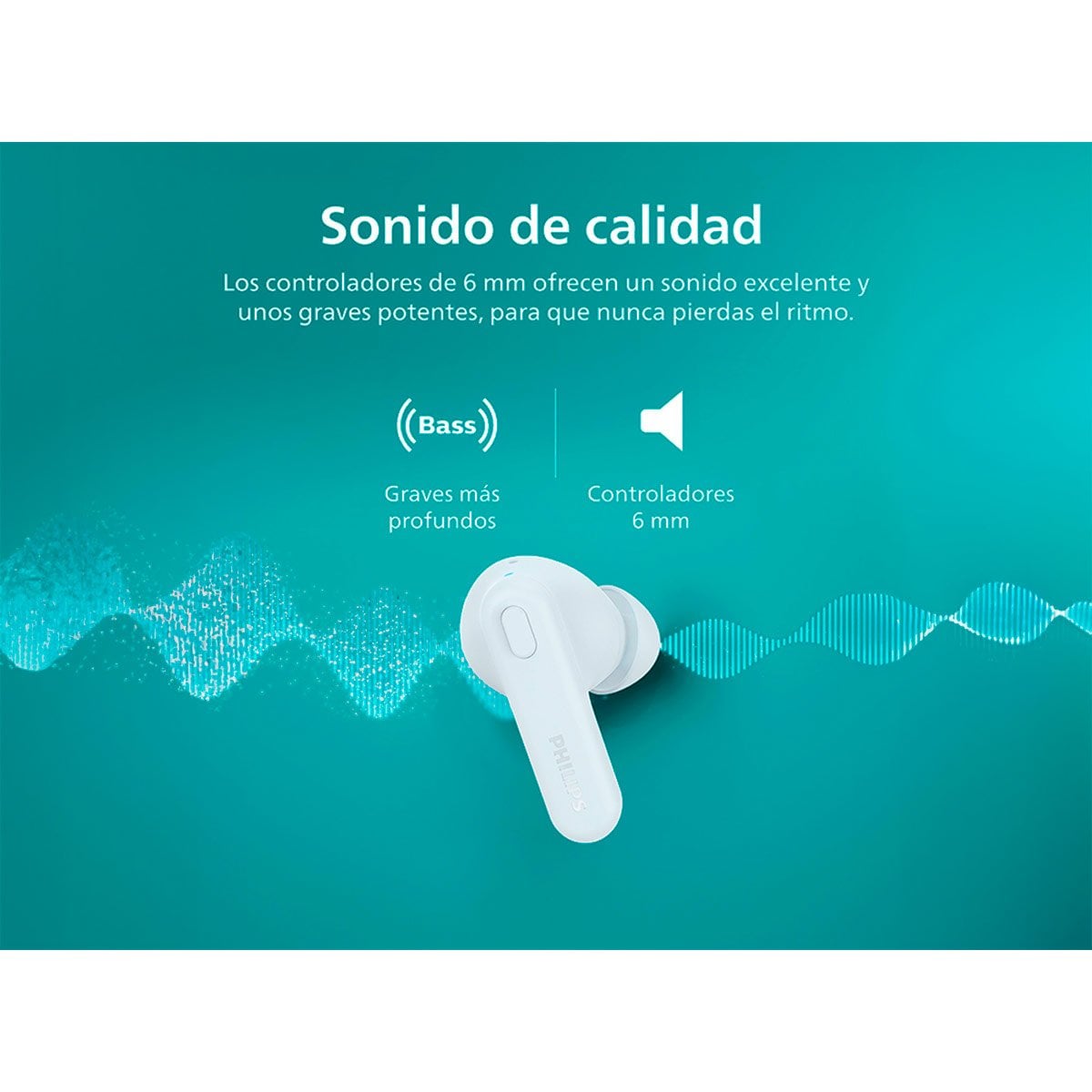 AUDÍFONOS PHILIPS TRUE WIRELESS TAT1108 BLANCO BLUETOOTH - 5
