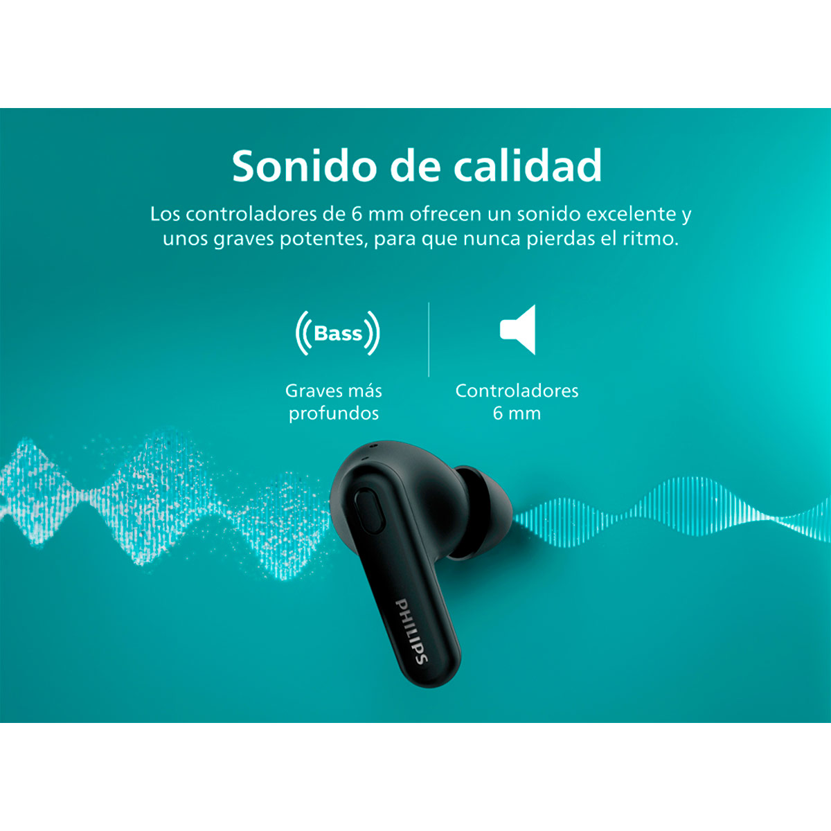 AUDÍFONOS PHILIPS TRUE WIRELESS TAT1108 NEGRO BLUETOOTH - 6