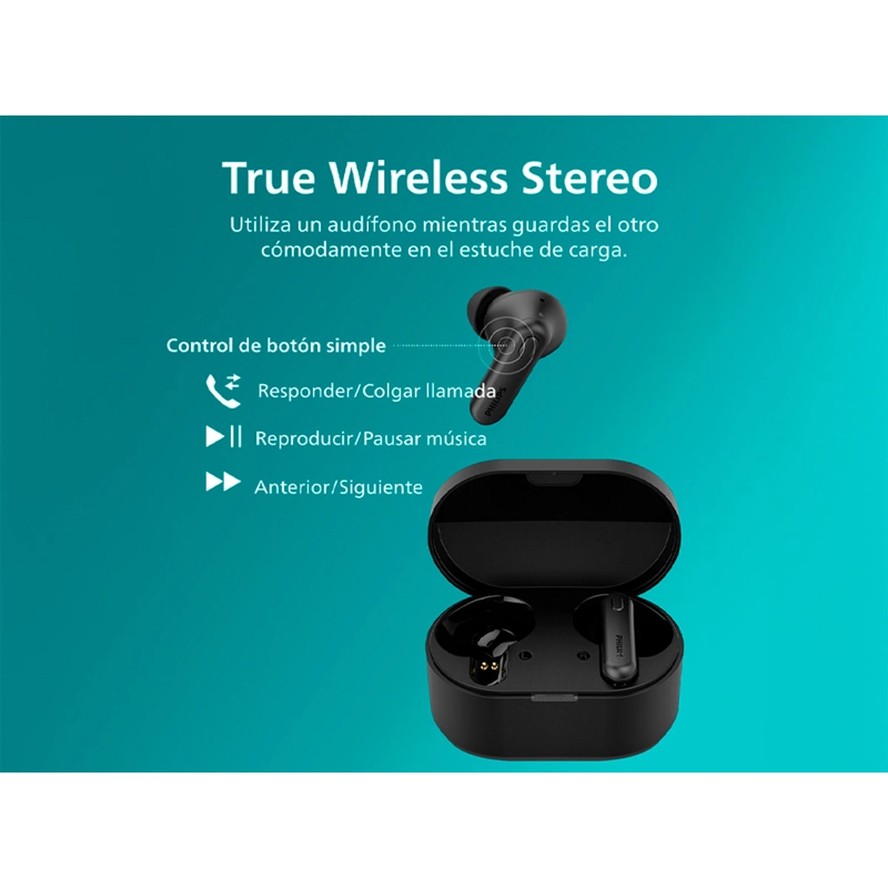 AUDÍFONOS PHILIPS TRUE WIRELESS TAT1108 NEGRO BLUETOOTH - 10