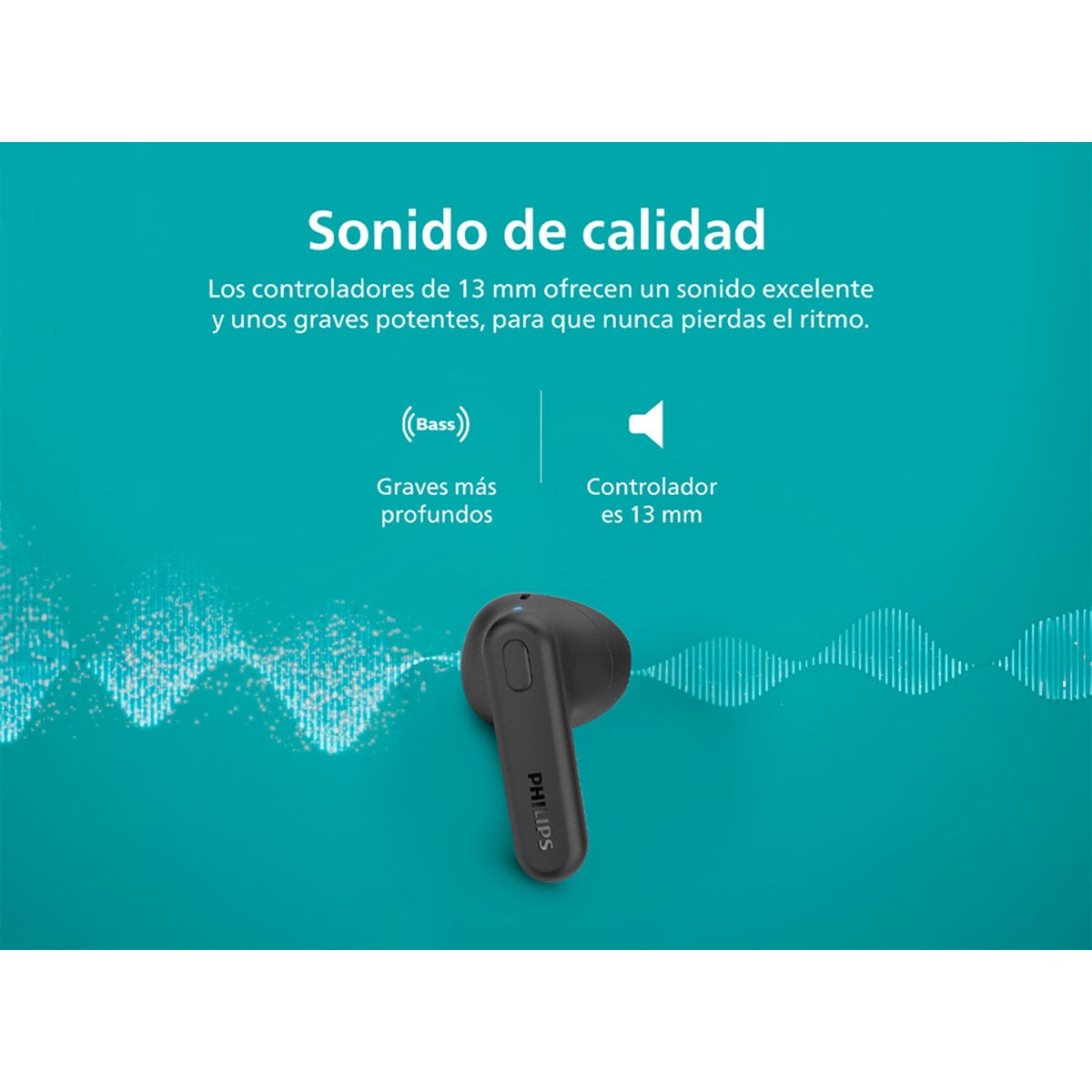 AUDÍFONOS PHILIPS TRUE WIRELESS TAT1138 NEGRO BLUETOOTH - 5
