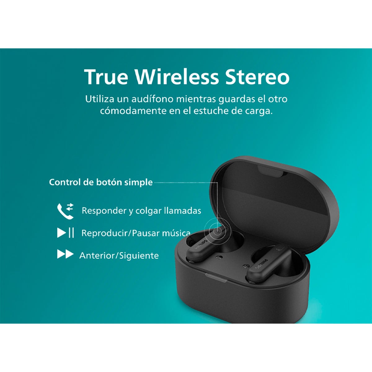 AUDÍFONOS PHILIPS TRUE WIRELESS TAT1138 NEGRO BLUETOOTH - 10