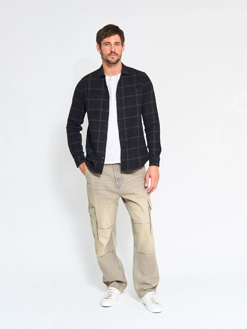 Camisa De Franela A Cuadros Para Hombre, Manga Larga, Estilo Leñador, Con Bolsillos Y Calentador De Manos - Talla M