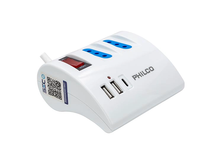 ADAPTADOR TIPO C 6 PUERTOS PHILCO ALARGADOR ESCRITORIO AC/USB - 2