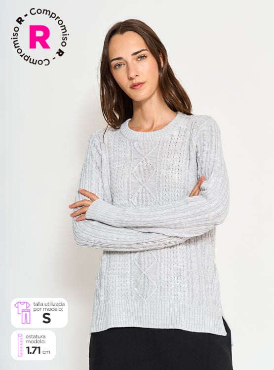 SWEATER MANGA LARGA ALGODÓN MUJER INDEX TRENZADO - 1