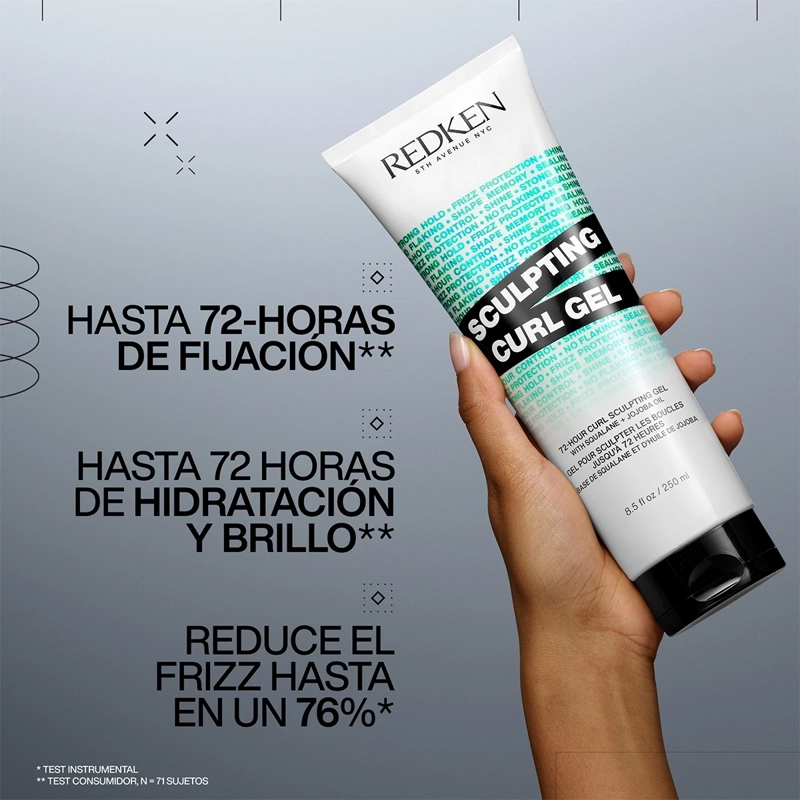 GEL DEFINIDOR DE RIZOS PARA CABELLO RIZADO DEFINICIÓN Y CONTROL SIN RESIDUOS HYBRID CURLS 250ML REDKEN - 2