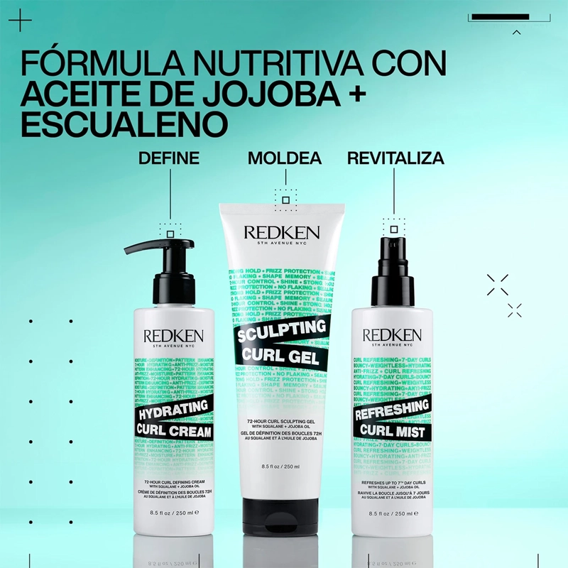GEL DEFINIDOR DE RIZOS PARA CABELLO RIZADO DEFINICIÓN Y CONTROL SIN RESIDUOS HYBRID CURLS 250ML REDKEN - 8