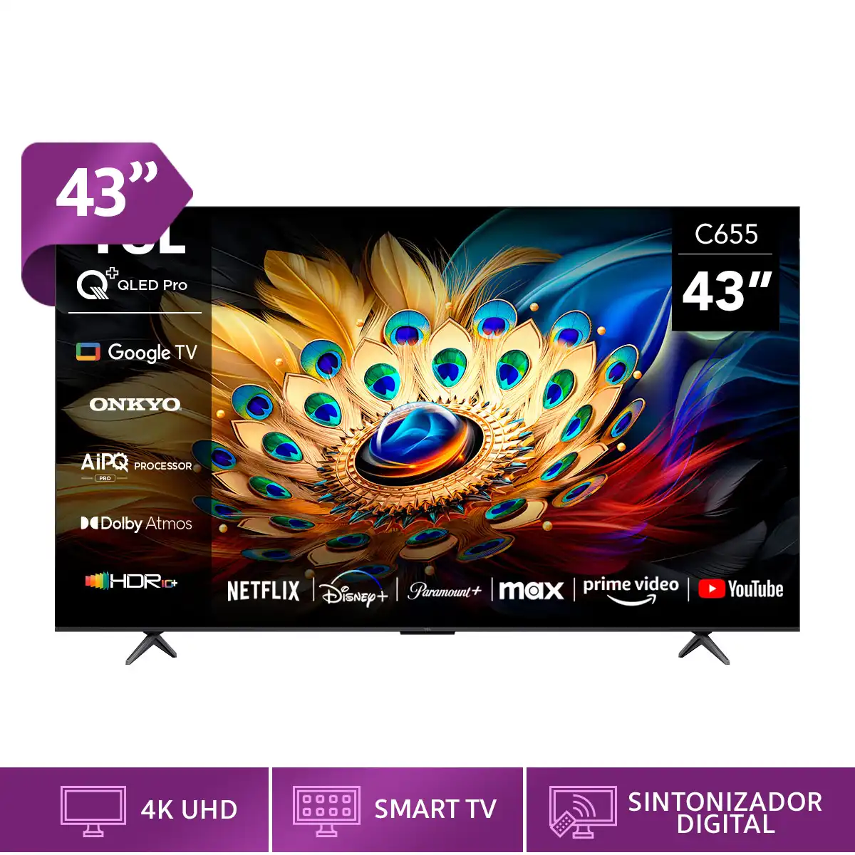 SMART TV TCL QLED 4K UHD 43” 43C655 Negro