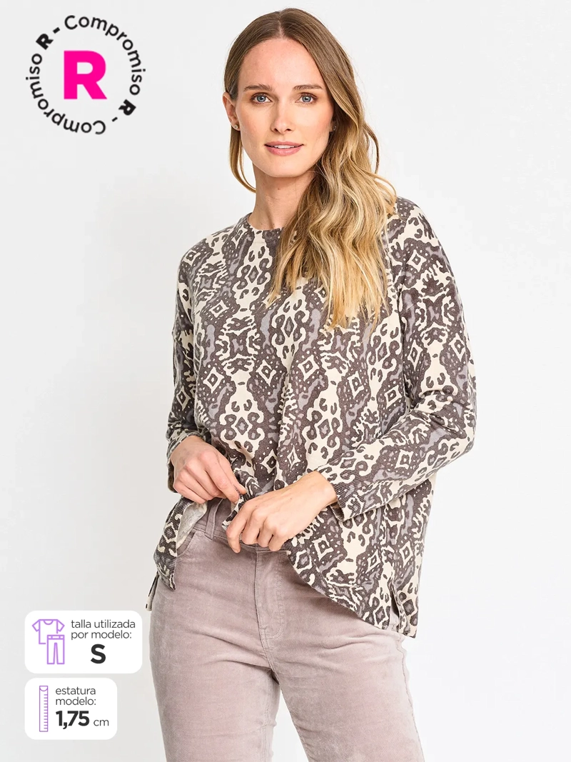 SWEATER MUJER TATIENNE CUELLO REDONDO PRINT FLORES - 1