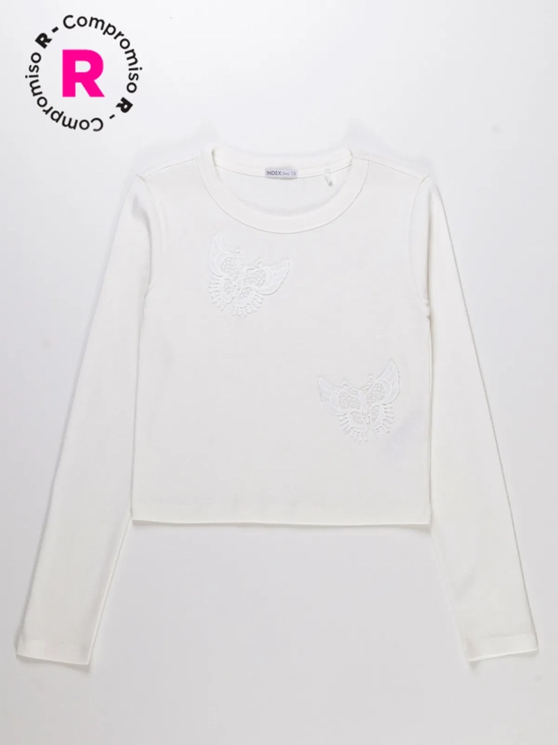 POLERA MANGA LARGA ALGODÓN NIÑA INDEX CRUDO PARCHE MARIPOSA - 1