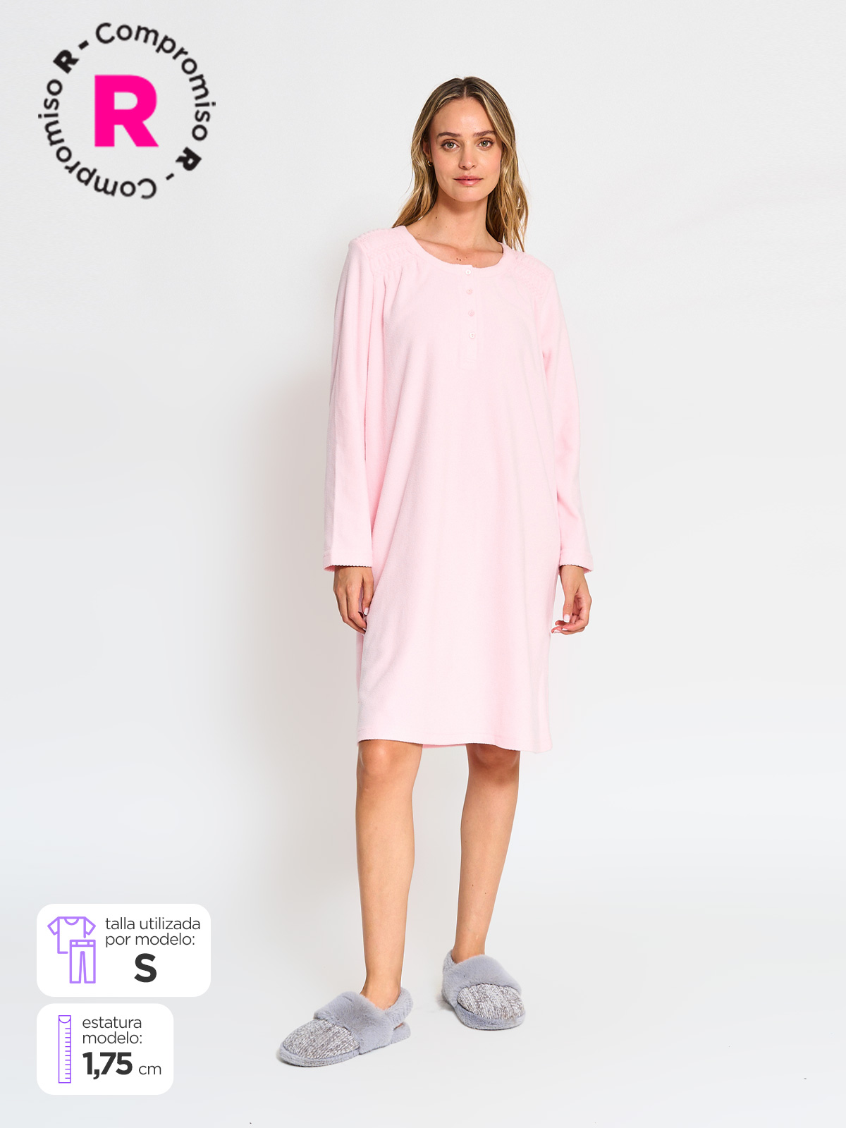 CAMISA DE DORMIR MANGA LARGA MIDI MUJER AZIZ POLAR