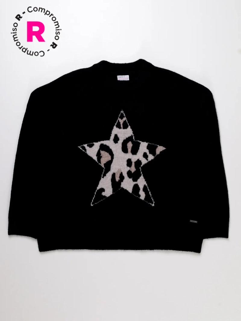 SWEATER NIÑA INDEX NEGRO ESTRELLA ANIMAL PRINT - 1