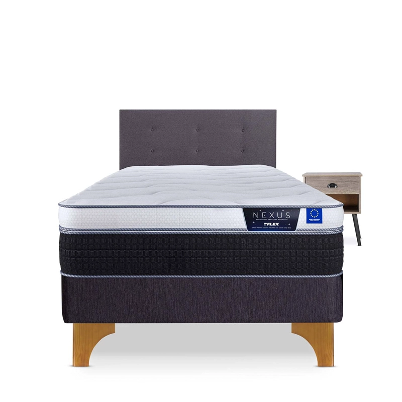 CAMA EUROPEA FLEX NEXUS BOX 1.5 PLAZAS + RESPALDO ROYAL + VELADOR ROCK - 1