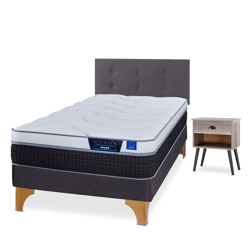 CAMA EUROPEA FLEX NEXUS BOX 1.5 PLAZAS + RESPALDO ROYAL + VELADOR ROCK - 2