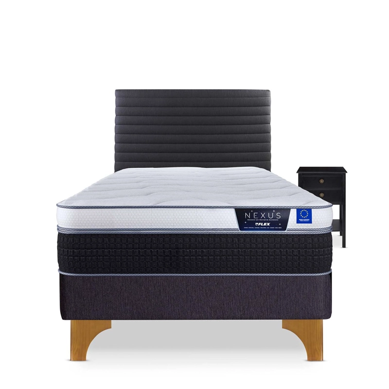 CAMA EUROPEA FLEX NEXUS BOX 1.5 PLAZAS + RESPALDO MODERN + VELADOR ROVER - 1