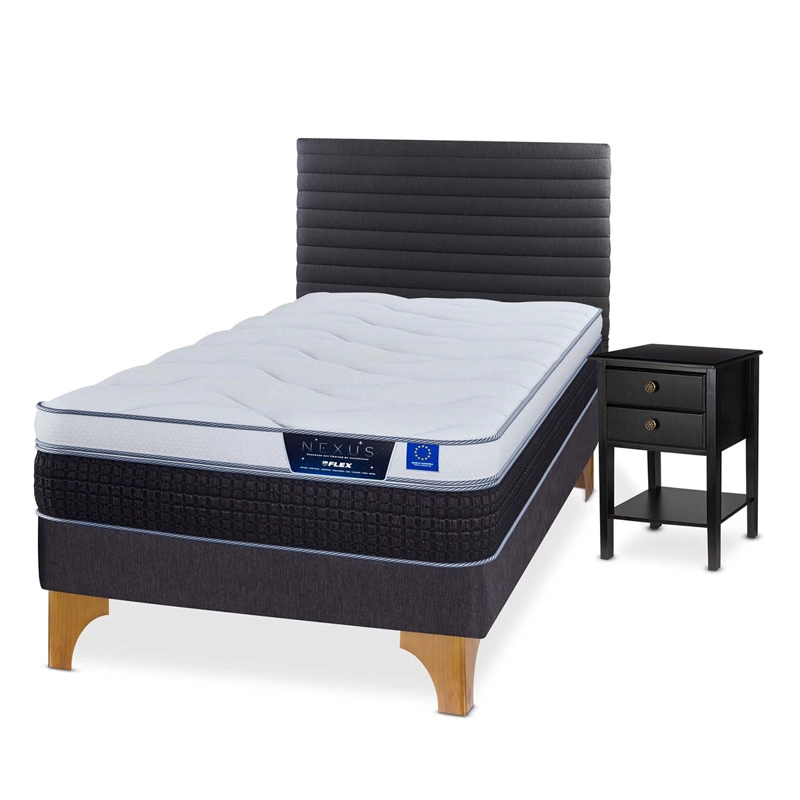 CAMA EUROPEA FLEX NEXUS BOX 1.5 PLAZAS + RESPALDO MODERN + VELADOR ROVER - 2