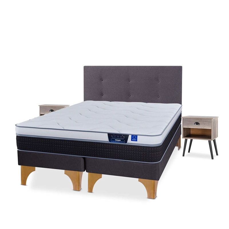 CAMA EUROPEA FLEX NEXUS BOX 2 PLAZAS + RESPALDO ROYAL + VELADOR ROCK - 2
