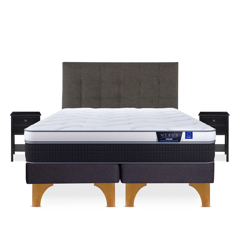 CAMA EUROPEA FLEX NEXUS KING + RESPALDO DESIGN + VELADOR ROVER - 1