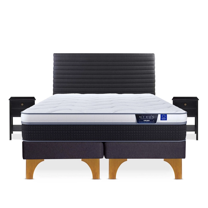 CAMA EUROPEA FLEX NEXUS KING + RESPALDO MODERN + VELADOR ROVER - 1