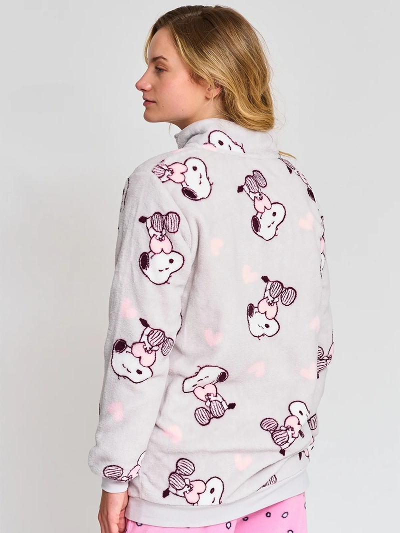 BATA MANGA LARGA MUJER SNOOPY GRIS CLARO CON CIERRE ZIP POLAR - 2
