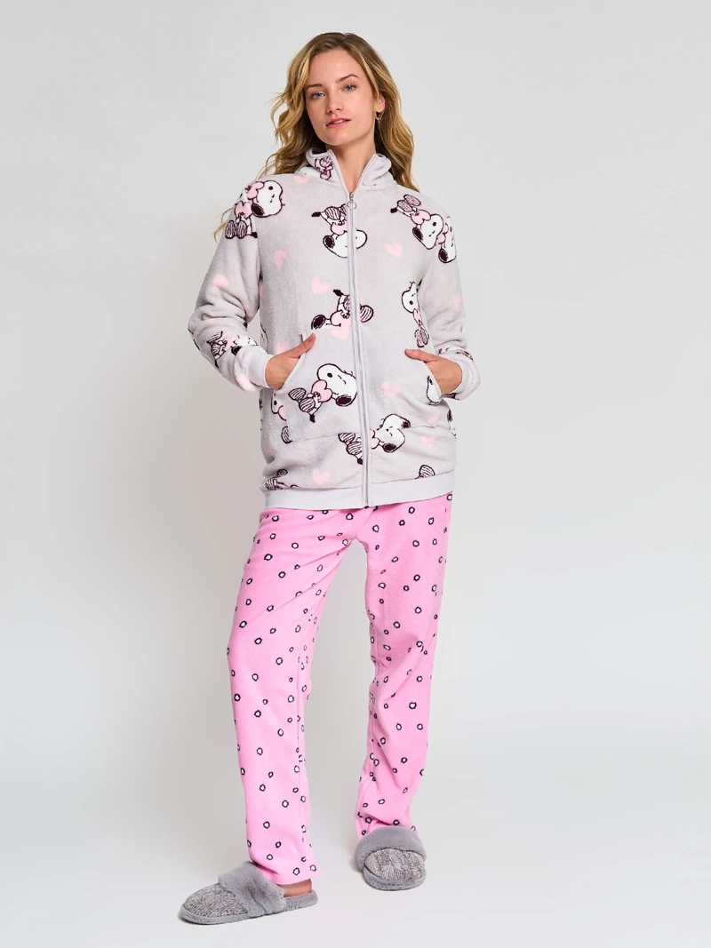 BATA MANGA LARGA MUJER SNOOPY GRIS CLARO CON CIERRE ZIP POLAR - 4