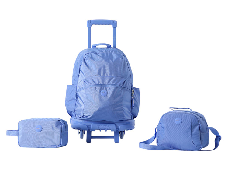 TOTTO Zaino Scolastico Con Ruote Renglones - 26 Litri, Porta PC 15.4", Materiale Riciclato RPET, Maniglia Telescopica, Tasche, Stampa Film