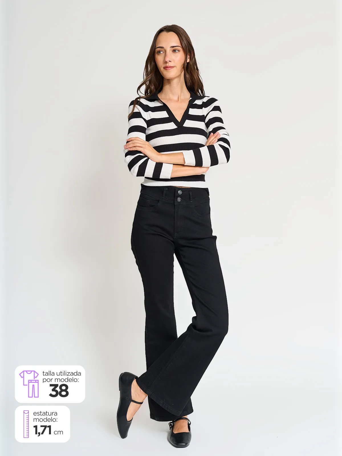 JEANS ALGODÓN FLARE MUJER INDEX NEGRO - 1