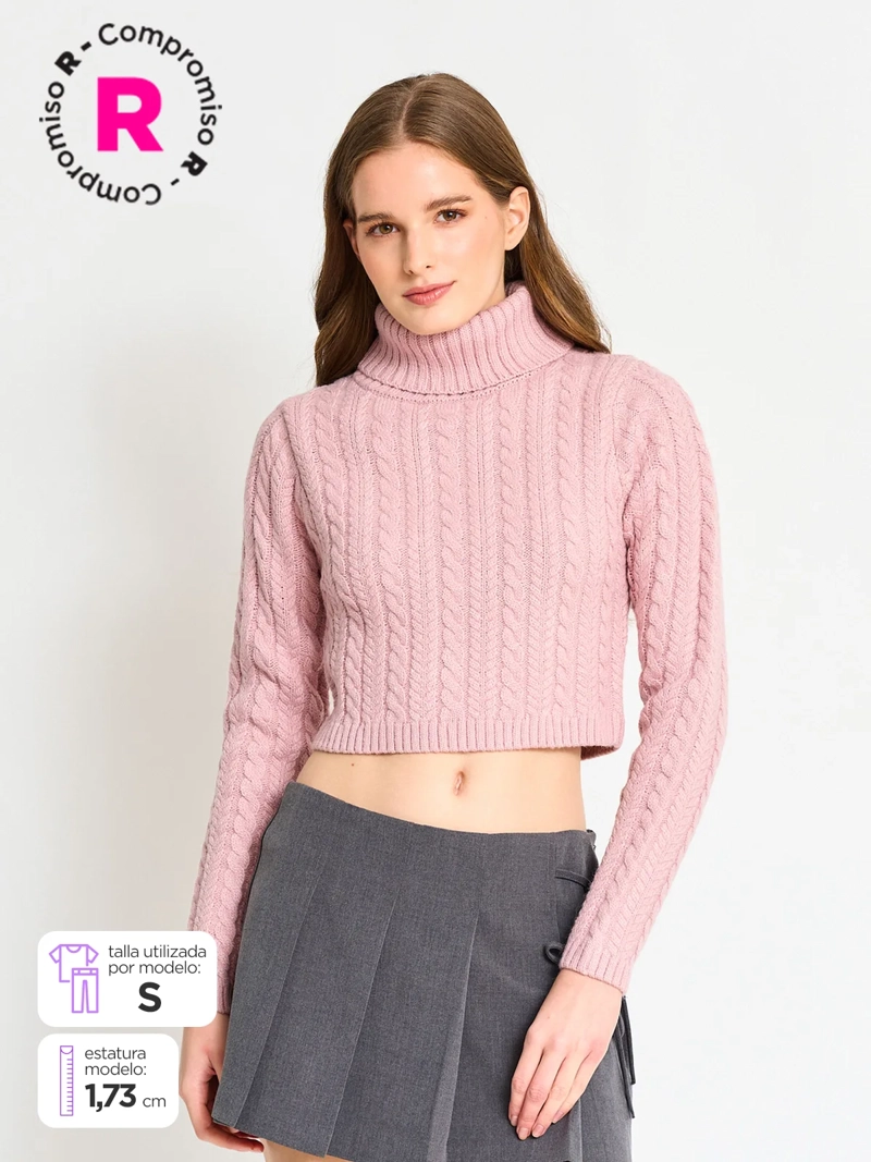 SWEATER MANGA LARGA MUJER INDEX TRENZADO CUELLO ALTO - 1