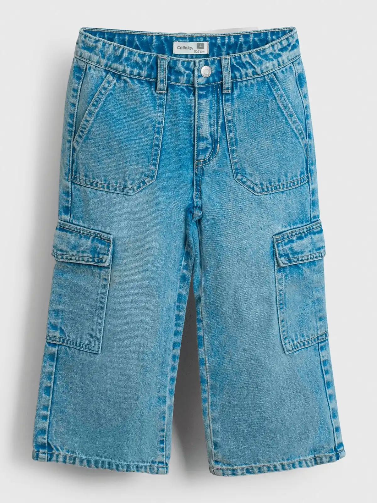 JEANS ALGODÓN CARGO NIÑA COLLOKY CELESTE - 1