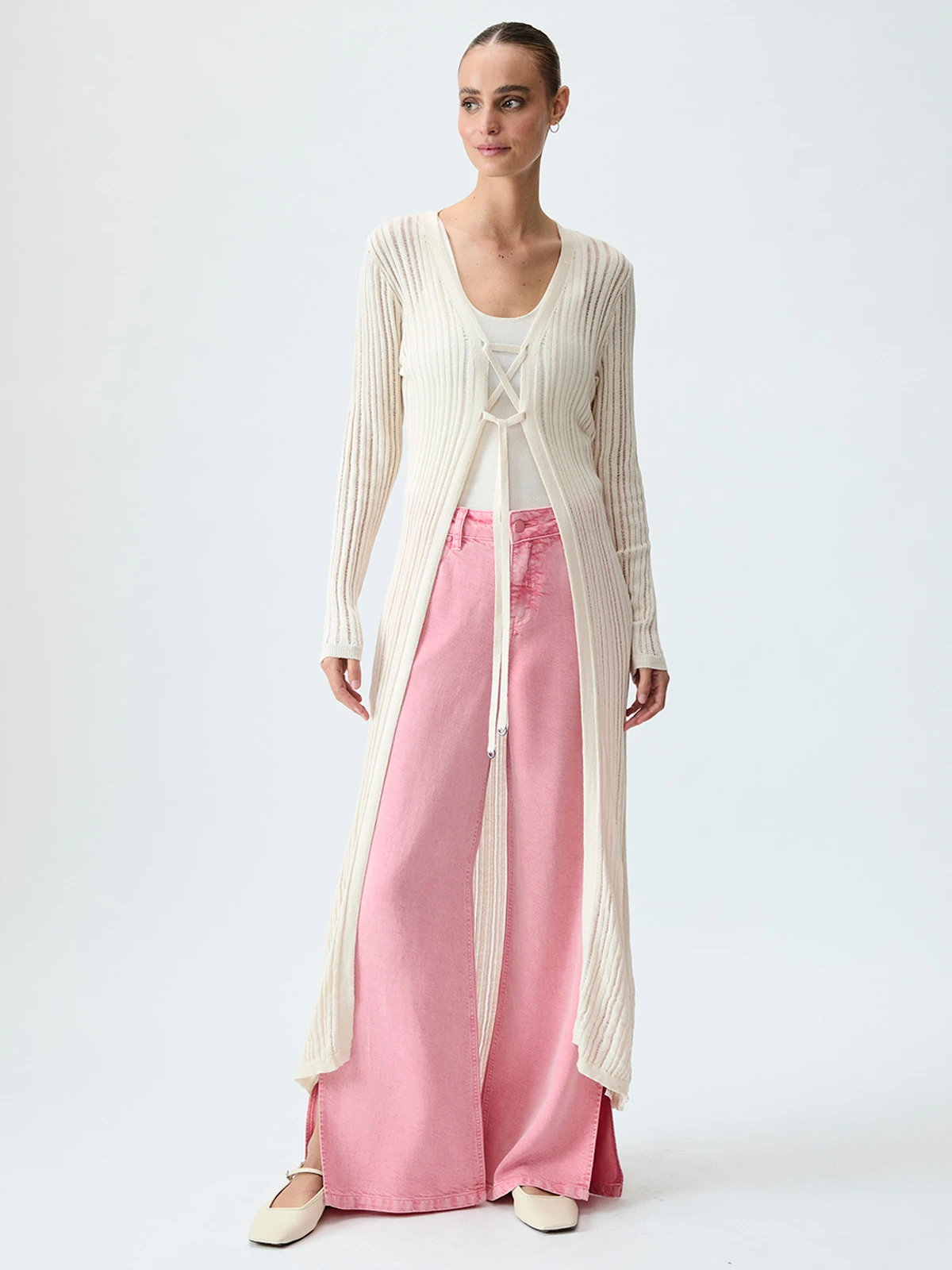 CARDIGAN MUJER IO LARGO CALADO AMARRA