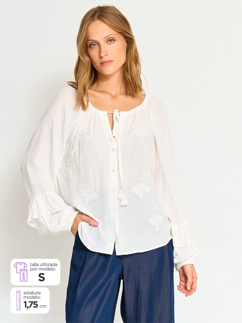 BLUSA MANGA LARGA MUJER MARQUIS BLANCO VUELOS - 1