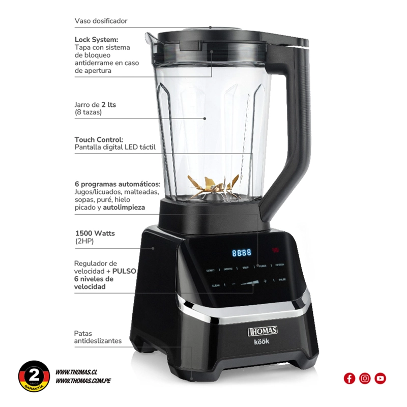LICUADORA THOMAS KÖÖK PRO 2HP TH-860D 1500W 2L - 7