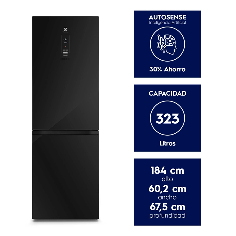 REFRIGERADOR BOTTOM FREEZER ELECTROLUX DB60GE 323L NO FROST NEGRO - 9