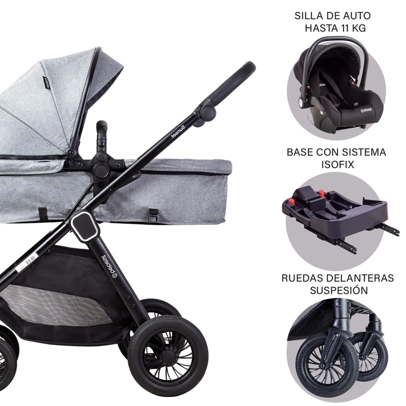 COCHE CUNA TRAVEL SYSTEM ISOFIX SUNSET PREMIUM CON BASE GRIS - 2