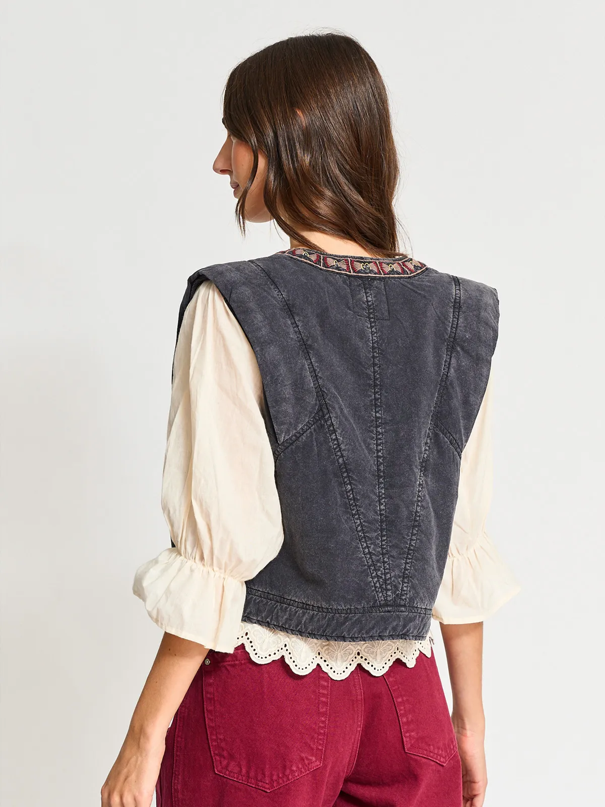 CHAQUETA SIN MANGAS ALGODÓN MUJER INDEX GRIS BORDADA - 2