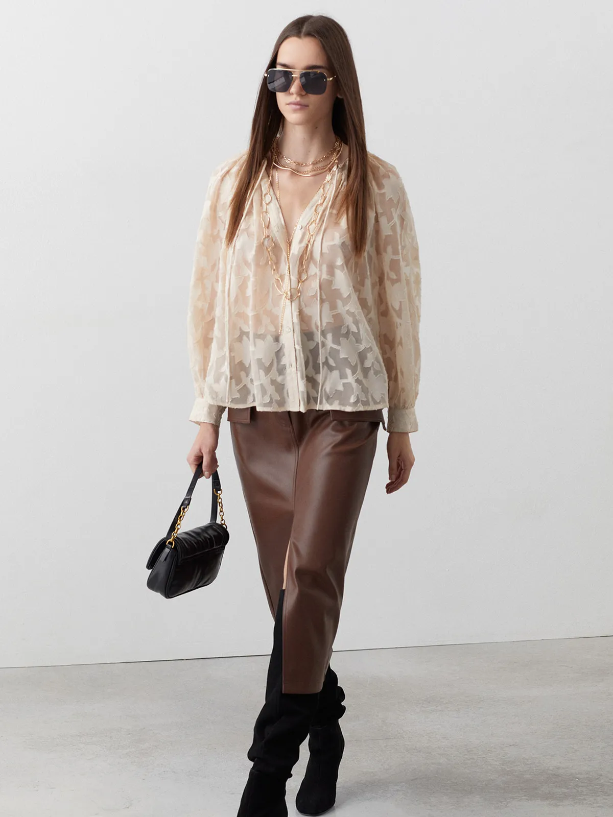 BLUSA MANGA LARGA MUJER SFERA MANTEQUILLA JACQUARD
