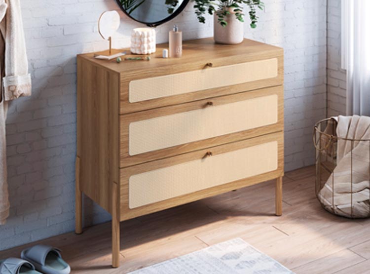 CAMA EUROPEA DECOCASA BALI KING + RESPALDO + 2 VELADORES + CÓMODA NATURAL - 2