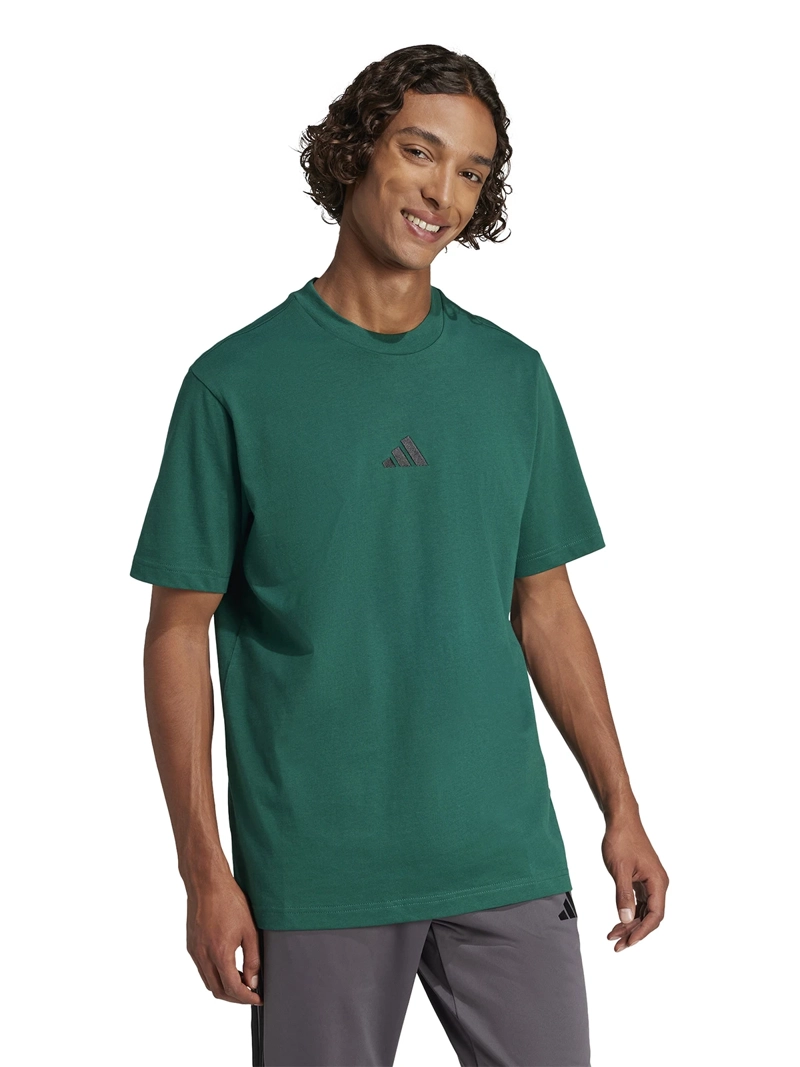 POLERA HOMBRE ADIDAS JF1096 ALGODÓN VERDE MANGA CORTA ESSENTIALS SMALL LOGO - 2