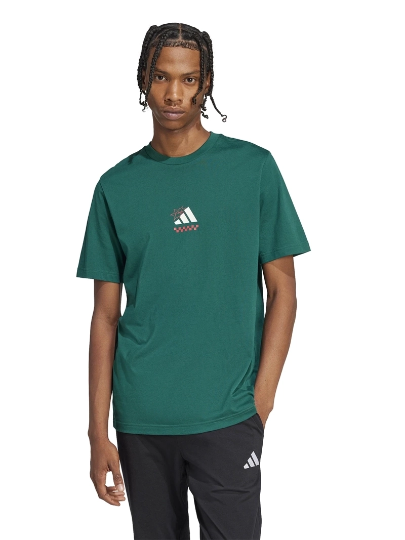 POLERA HOMBRE ADIDAS JJ4017 ALGODÓN VERDE MANGA CORTA LOUNGE PIZZA GRAPHICS - 3
