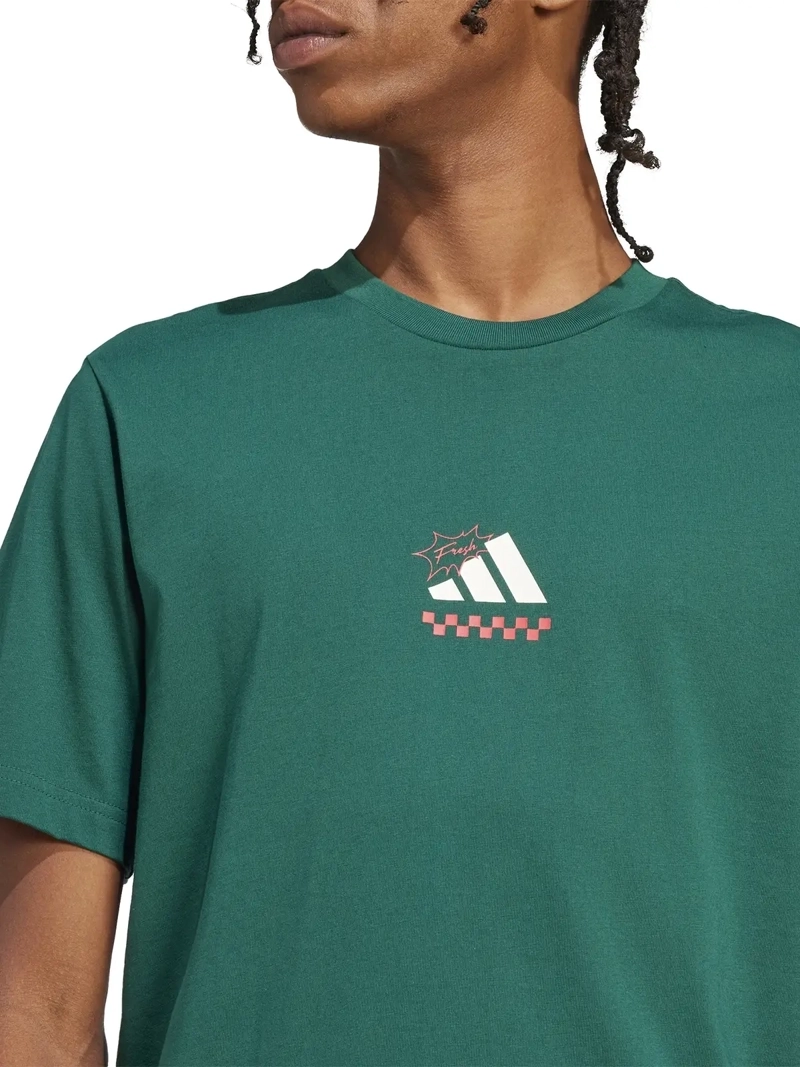 POLERA HOMBRE ADIDAS JJ4017 ALGODÓN VERDE MANGA CORTA LOUNGE PIZZA GRAPHICS - 6