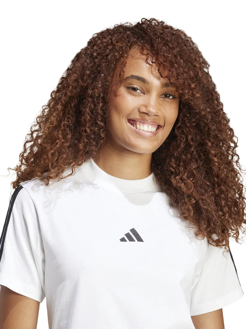 POLERA MUJER ADIDAS JM2394 ALGODÓN BLANCO MANGA CORTA ESSENTIALS 3 BANDAS - 3