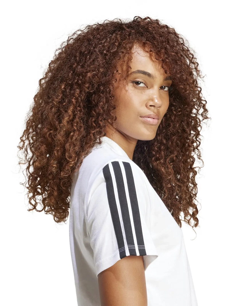 POLERA MUJER ADIDAS JM2394 ALGODÓN BLANCO MANGA CORTA ESSENTIALS 3 BANDAS - 4