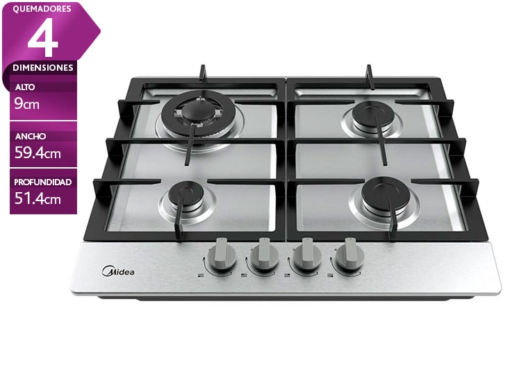 ENCIMERA A GAS LICUADO/NATURAL MIDEA 4 QUEMADORES MG60GK005 - 1
