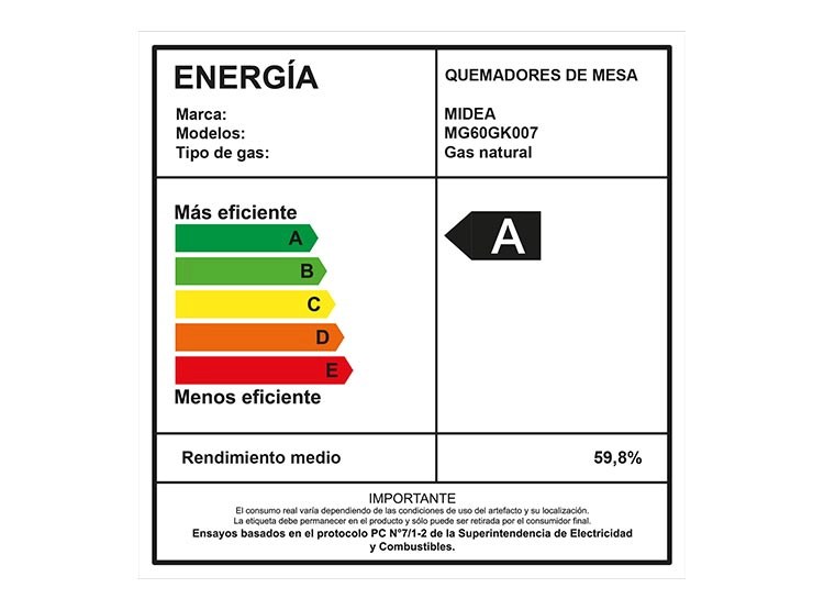 ENCIMERA A GAS LICUADO/NATURAL MIDEA 4 QUEMADORES MG60GK007 - 7