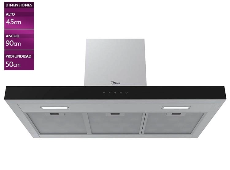CAMPANA DE COCINA DECORATIVA MIDEA 90 CM CON CONTROL TOUCH MH90M77ET23MB-CL