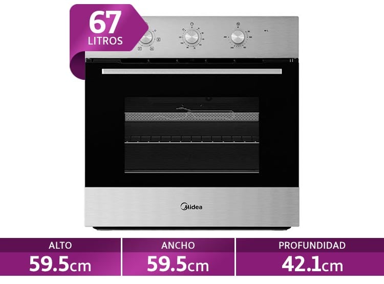 HORNO ELÉCTRICO EMPOTRABLE MIDEA 67L CON GRILL Y AIR FRY MBOG1TAM-60ECBS