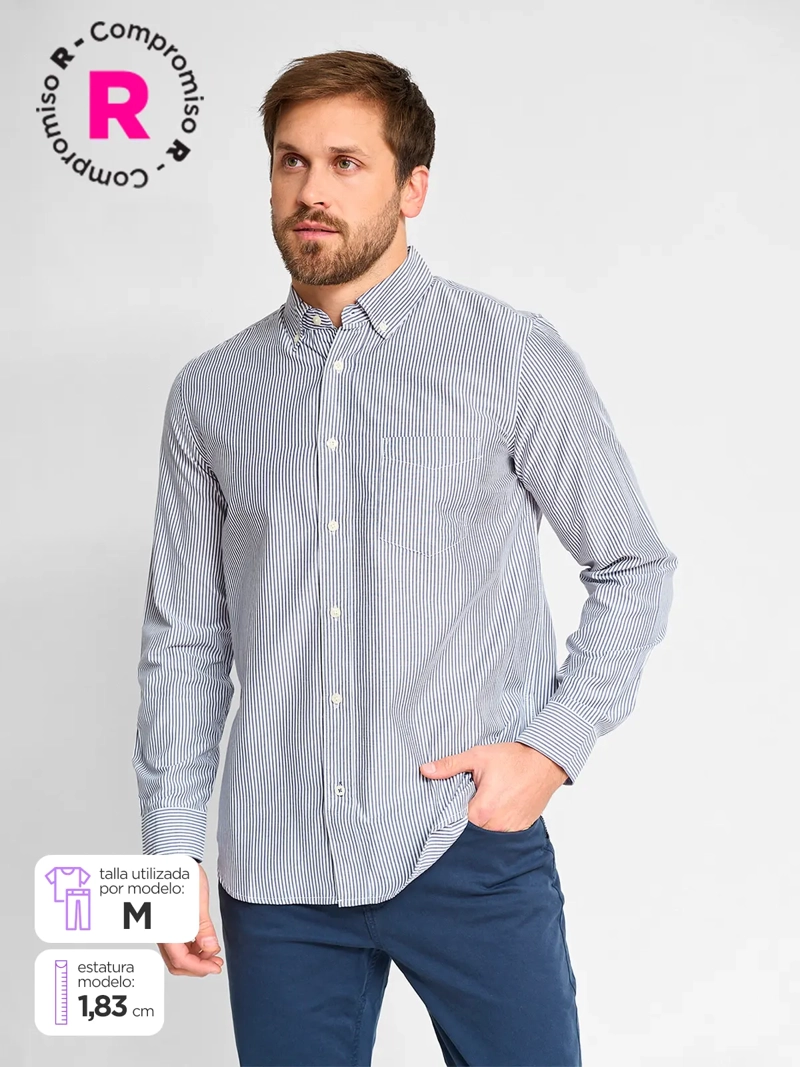 CAMISA MANGA LARGA ALGODÓN HOMBRE KENNETH STEVENS LÍNEAS - 1